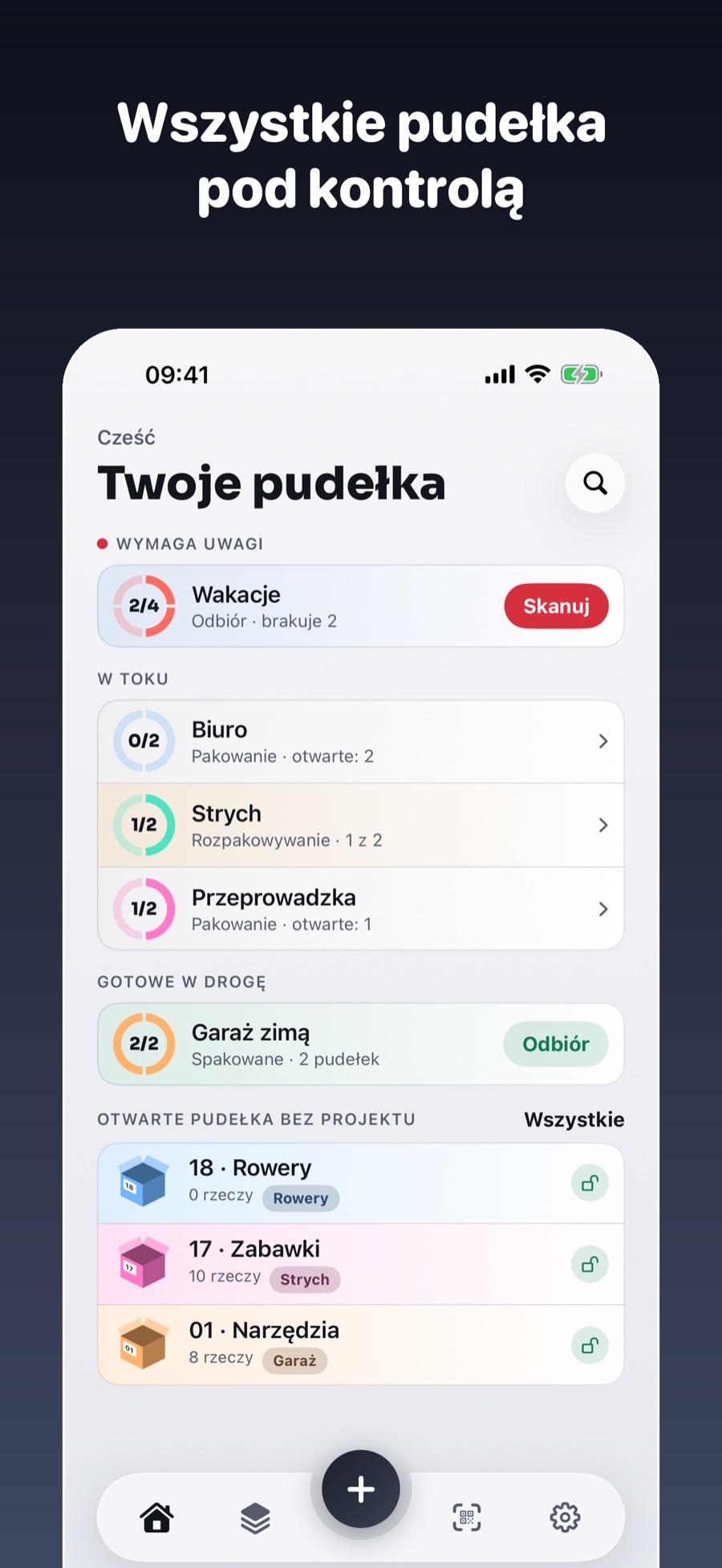 Zrzut ekranu aplikacji Boxes